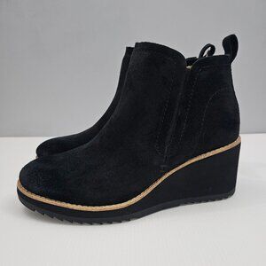 NEW Sofft Emeree Ankle Bootie Womens 8.5 Black Suede Waterproof Wedge Chelsea